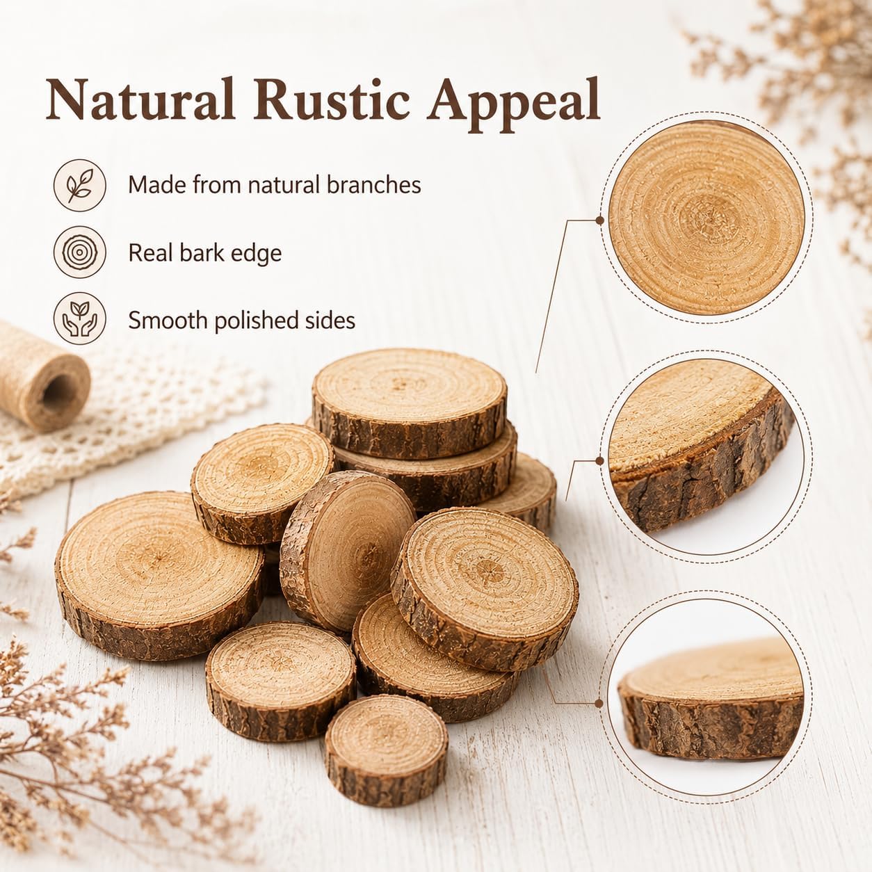 IMIKEYA 100Pcs Small Wood Log Slices for Crafts 1.5-3CM Mini Assorted Unfinished Wood Slices Bulk Natural Round Log Discs for DIY Crafts, Rustic Home Decor, Wedding Centerpieces, Christmas Party