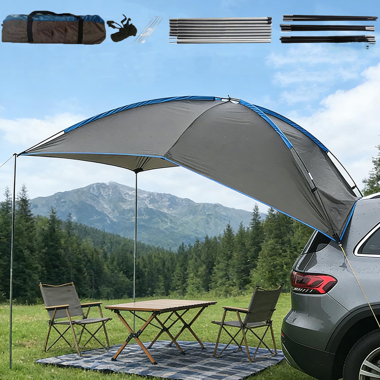 Automarkisen,Auto-Zelt-Sonnenschutz,Regenschutz, Sonnenschutz, Leichte Tragbare,für Outdoor Camping Selbstfahrer,für SUV MPV Schrägheck-Minivan