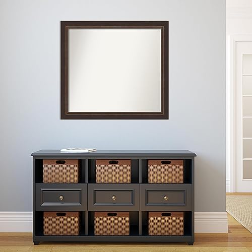 Miniatura 5 de Amanti Art Espejo de baño de bronce para sobre fregadero, 32 x 35 pulgadas, espejo rectangular de bronce Lara hecho a medida, marco de madera