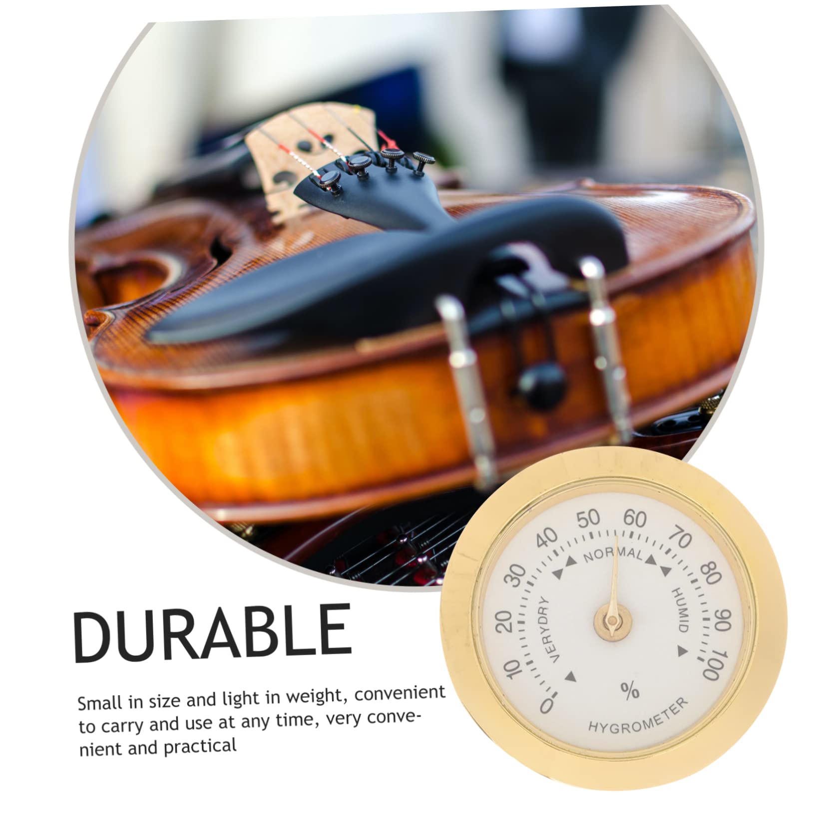 Yardenfun Round Hygrometer Humidity for Violin and Guitar Care Compact and Portable Humidity Monitor No Batteries Required for Instrument Storage and Maintenance