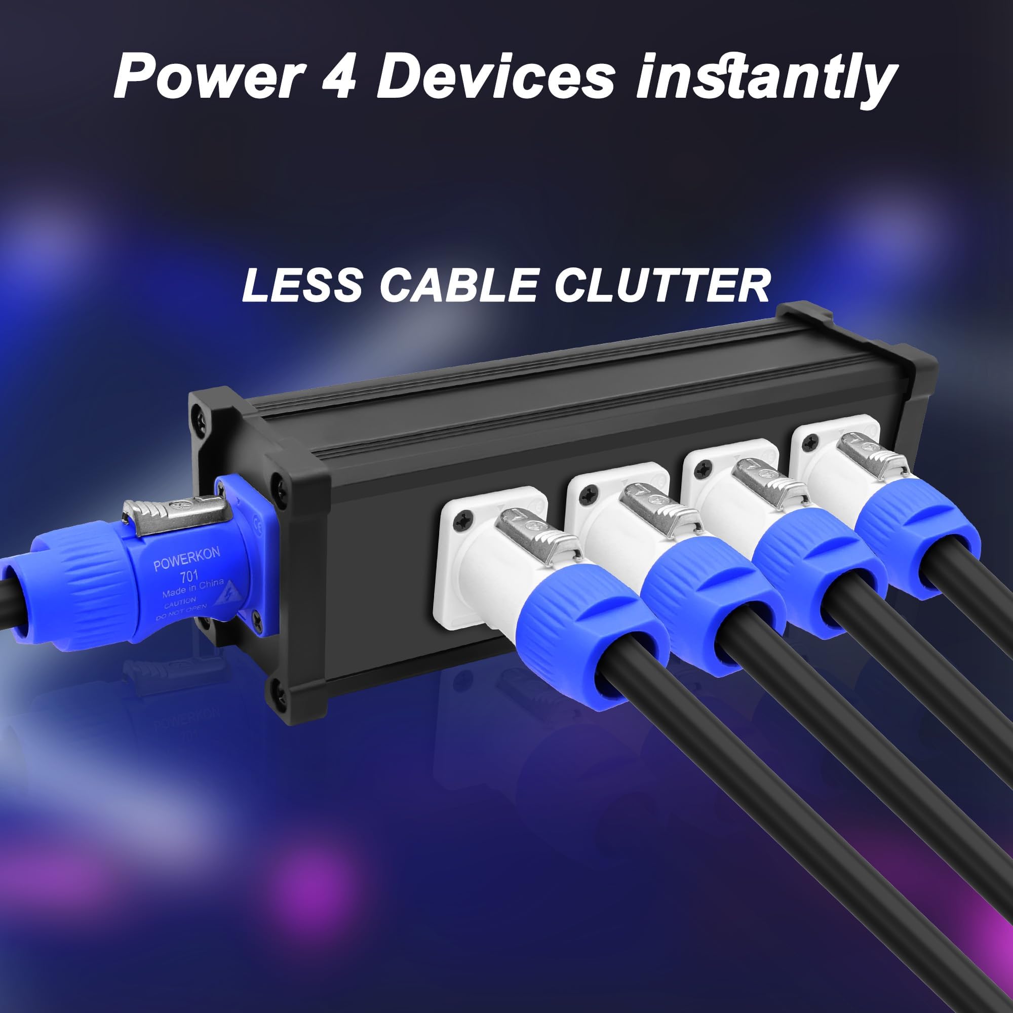 XMSJSIY PowerCon ingresso all'uscita da 1 a 4 Power Splitter Box 4 Canali Multi 1 in 4 Way Out PowerCon connettore per fascio LED di luce della testa mobile, potenza di luce da palco