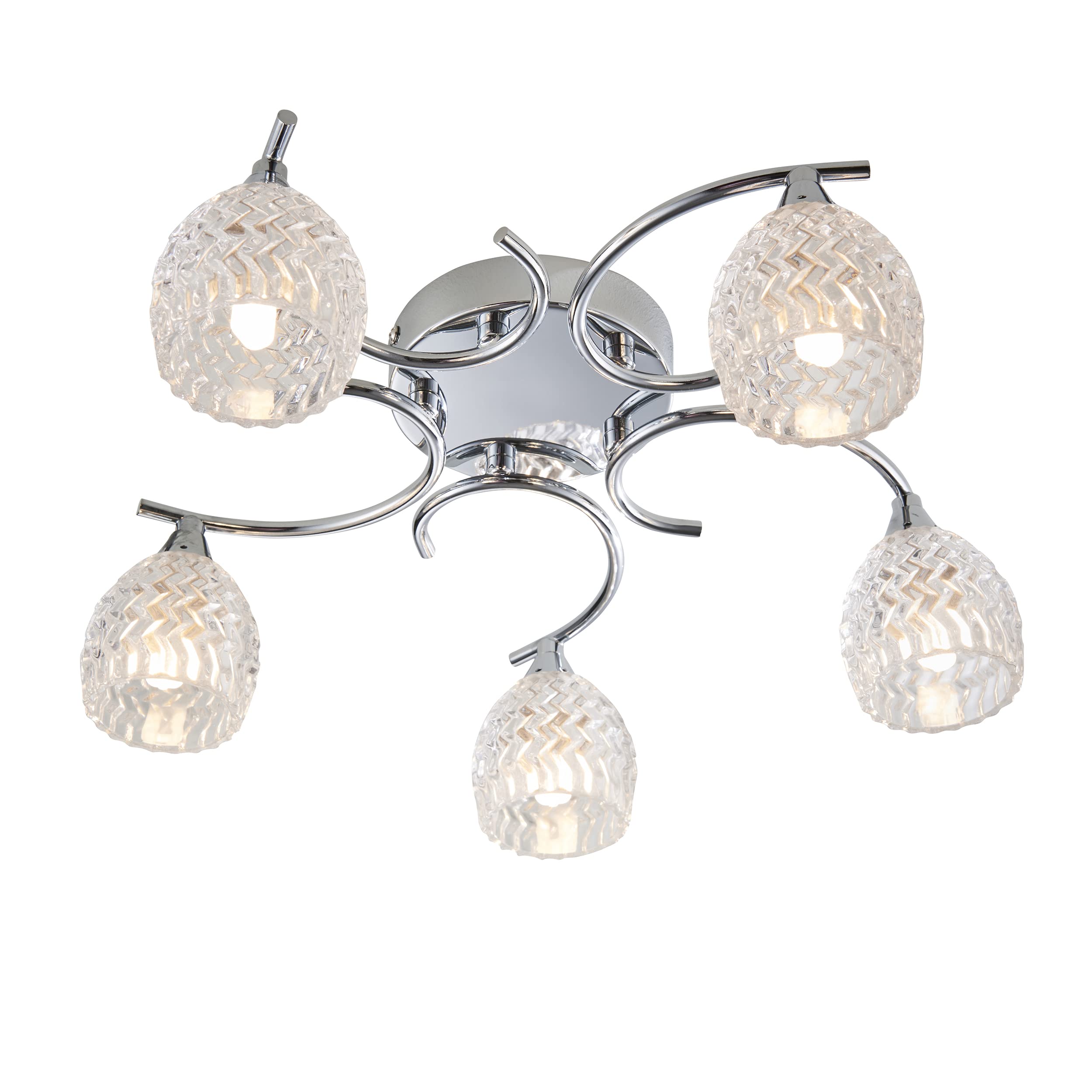 Reagan Decorative Silver Chrome Curved Arm Semi Flush Ceiling Light with 5 Patterned Cut Glass Shades [Energy Class A]