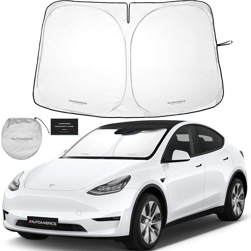 Protetor solar dobrável para para-brisa Tesla Model 3 e Model Y em poliéster refletivo, conjunto com 3 peças