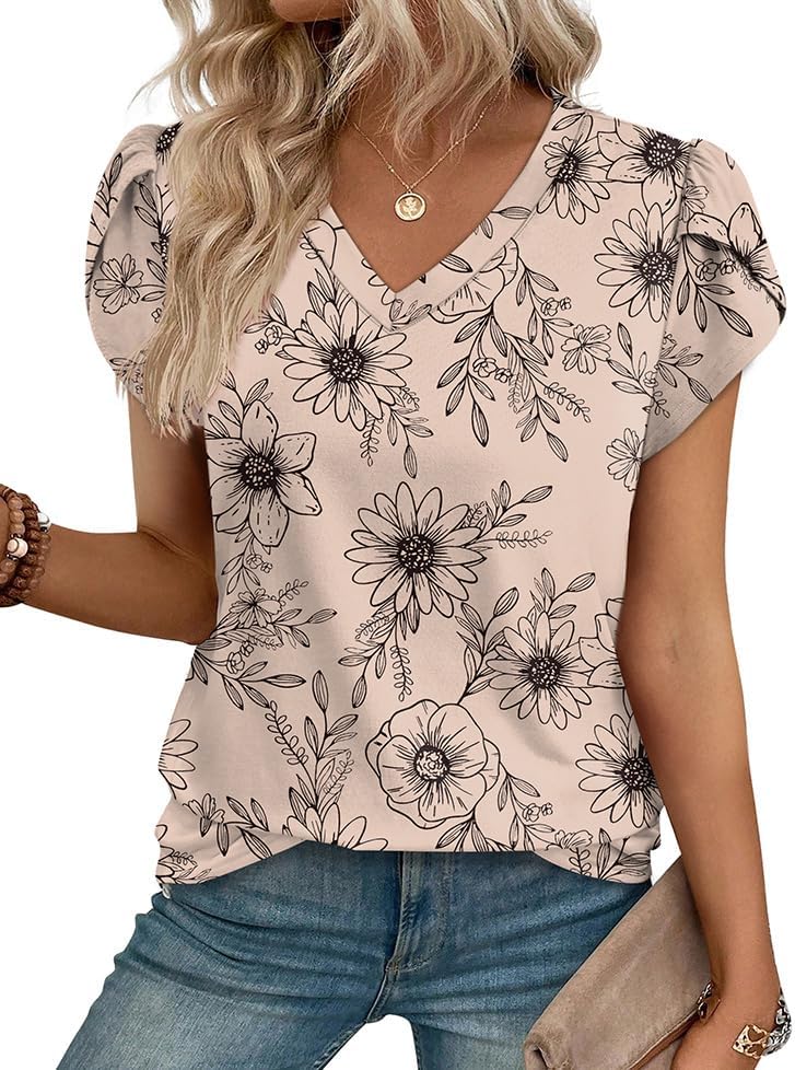 WIHOLL Womens Tops Dressy Casual Petal Sleeve Summer Spring Short Sleeve V Neck Shirts Work Business Vacation Clothes 2026 - Image 2