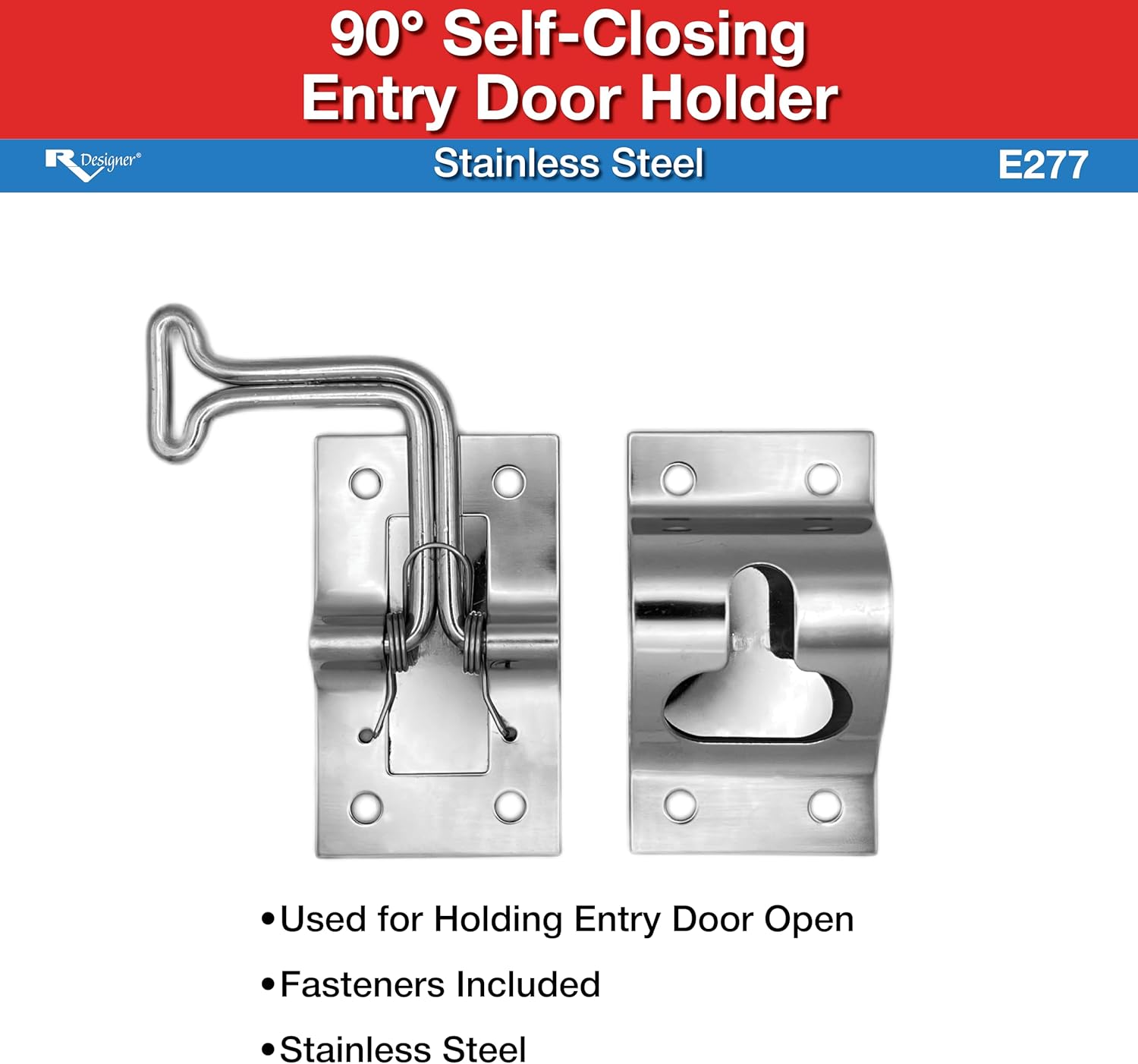 RV Designer E277 90° Entry Door Holder, Stainless Steel, Silver