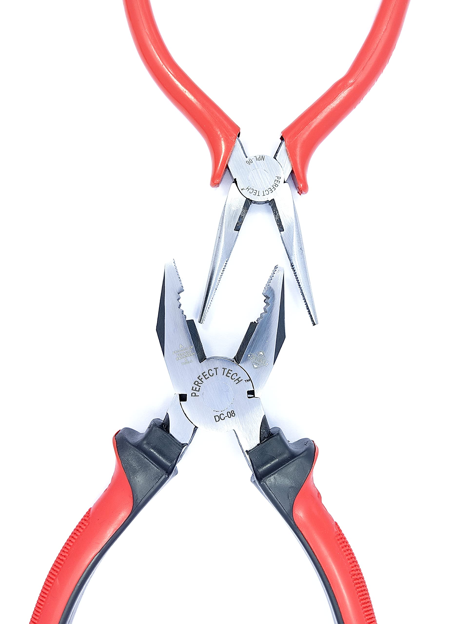 PERFECT TECH 2 Pcs Set Combination Plier 8 inch | Long Nose Plier 6 inch | Double Dip Set | Tool Kit Set | Cutting Player | Diagonal Anti Slip Handle | Trimming Edges & Clamping Wire | Plumber Hand 4