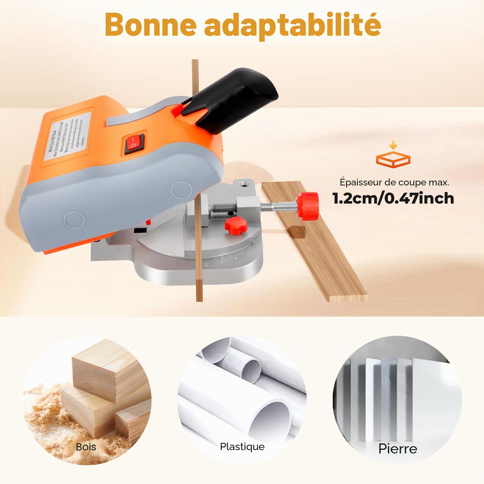 Scie à onglet radiale 220 V 90 W 7800 tr/min réglable 0-45° coupe 1,2 cm bois plastique pierre