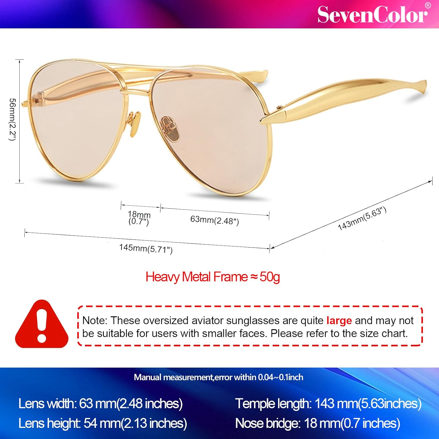 SevenColor Trendy Oversized Aviator Sunglasses for Women Men 2025 Gold Big Aviators Sun Glasses 70s Retro Shades - Image 6