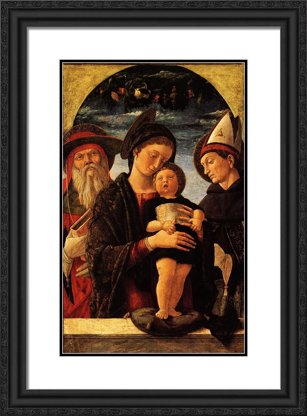 ArtDirect Mantegna, Andrea 18x24 Black Ornate Framed Art Print with Double Matting Titled: The Virgin and Child with Saint Jerome and Louis of Toulouse
