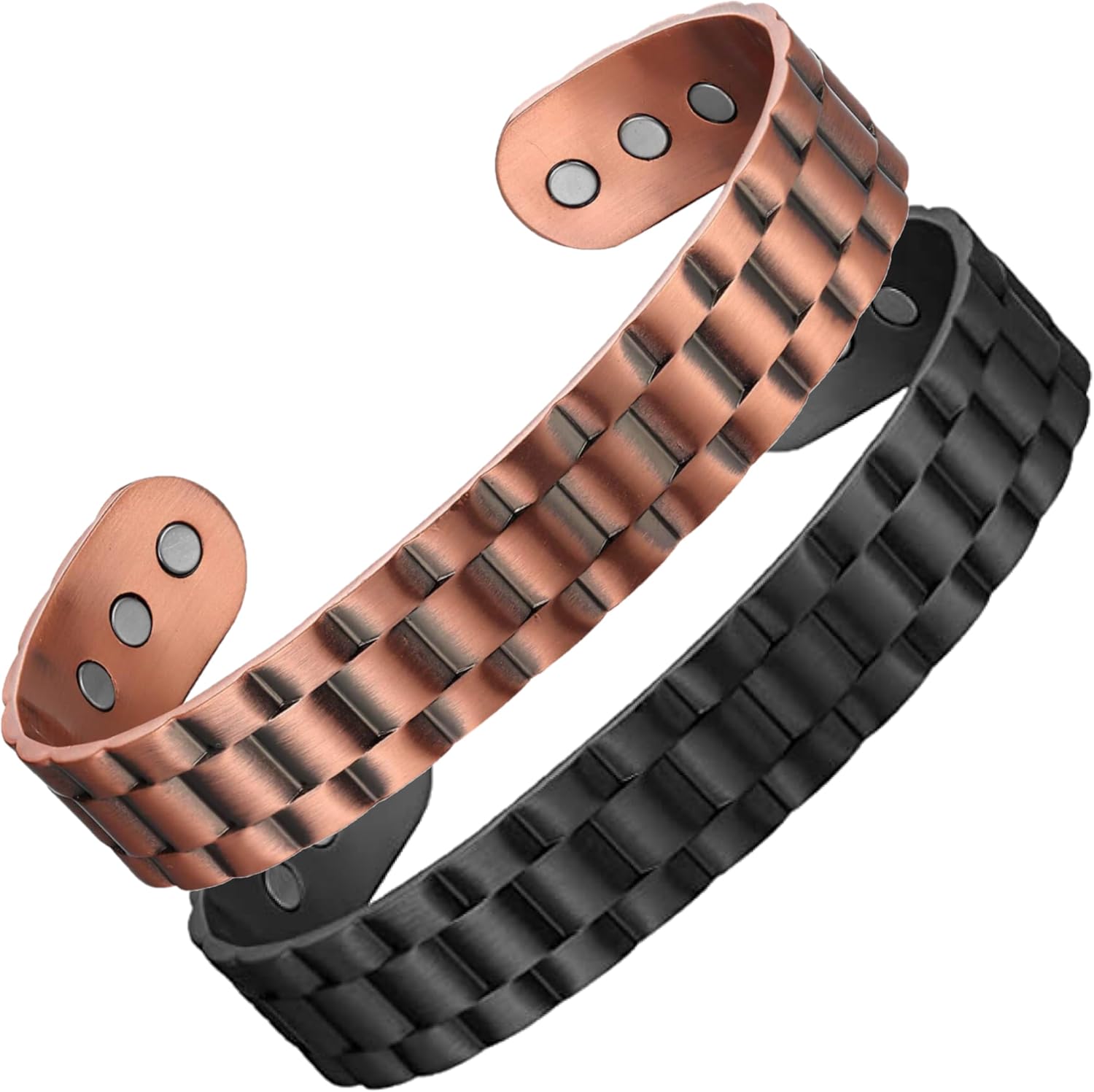Earth Therapy Black & Bronze Gear Style Copper Cuff Bracelets with Ultra Strength Magnets - Unisex - Adjustable