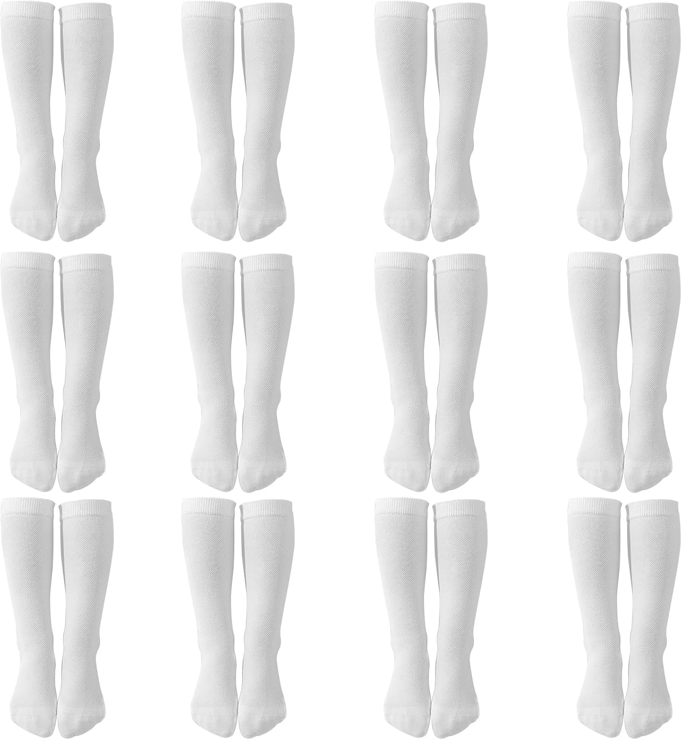 12 Pairs Of White Knee High Socks, Cotton Tie Dye Socks For Youngsters, Breathable Mesh, Seamless Toe, Suitable For 7.1-8.7 In Foot Length, School Uniform