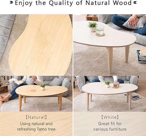 Miniatura 6 de EMOOR Mesa de centro plegable de madera en forma de pera (31.5 x 20.5 pulgadas), natural, mesa baja para sentarse en el suelo, espacio pequeño,