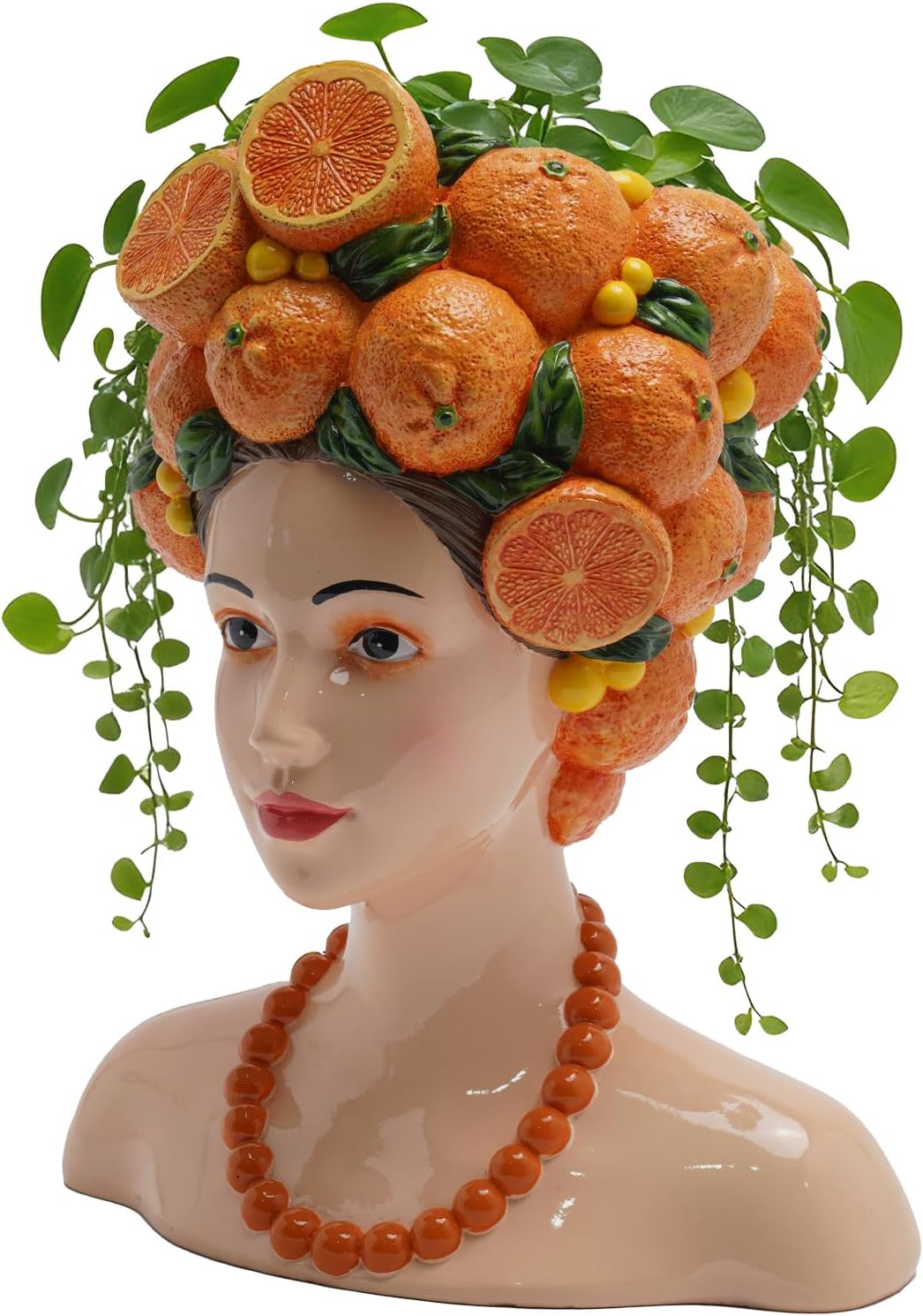 DiliComing Head Planter Succulents Plant Pots - 11 Inch Orange Resin Lady Face Planters for Outdoor Indoor Plants Garden Statues Decor Unique Gift Idea Large Flower Vase for Home Decor