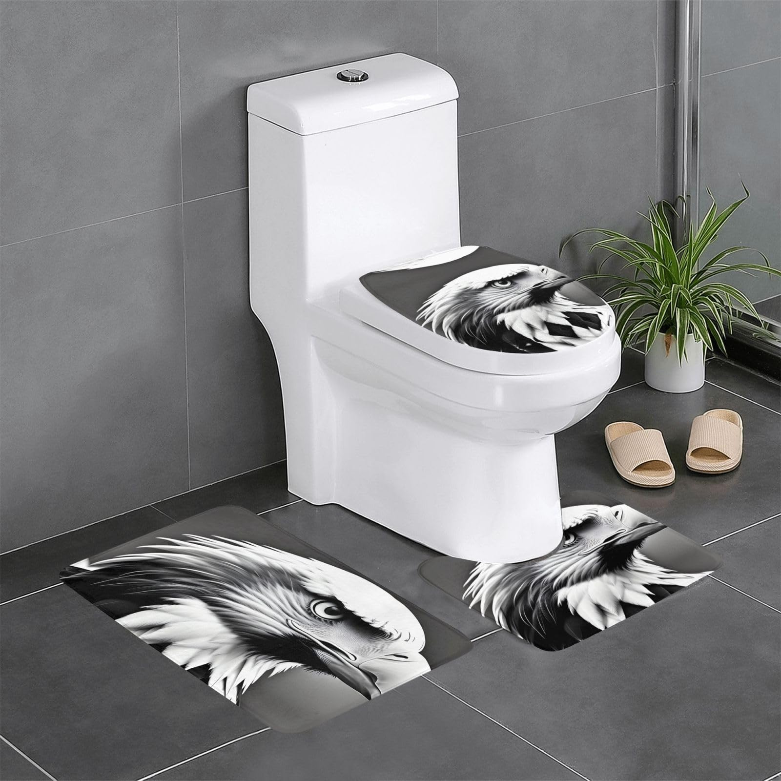 Tapis de salle de bain WHJDPP aigle noir et blanc ensemble de 3 tapis rectangulaire U et O