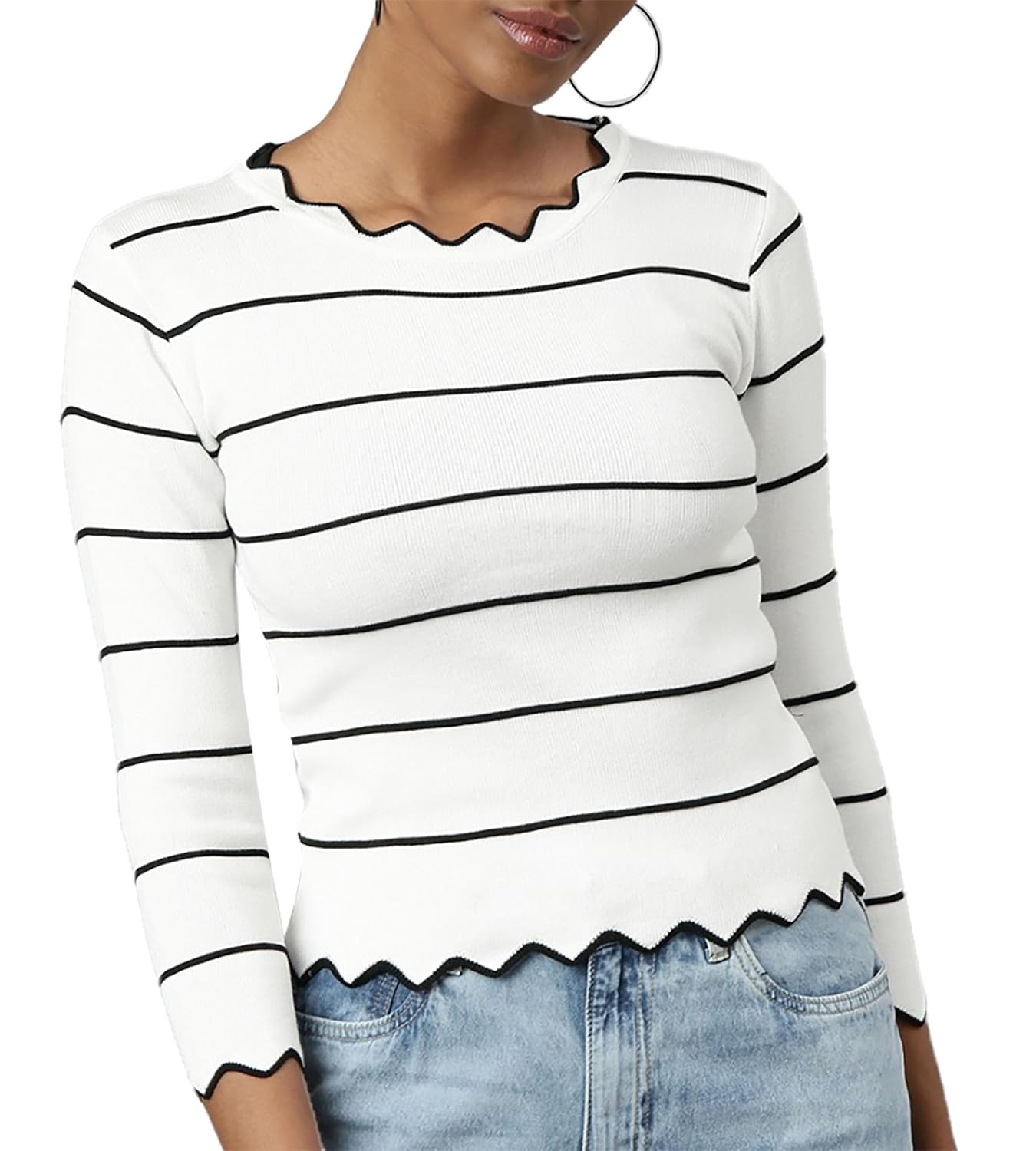 ICW Women Knit-Rib Stretchable Winter Full Sleeves Stripe Pull Over Top (One Size Bust 26-32 Inch) 116 ICW Women Knit-Rib Stretchable Winter Full Sleeves Stripe Pull Over Top (One Size Bust 26-32 Inch) 116