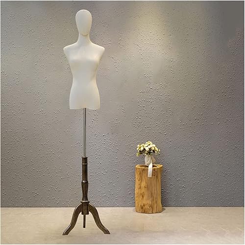 JOOTHIJX Cuerpo de torso de maniquí femenino con soporte de trípode de madera, altura ajustable de 47.2 a 82.6 pulgadas, costura simulada para