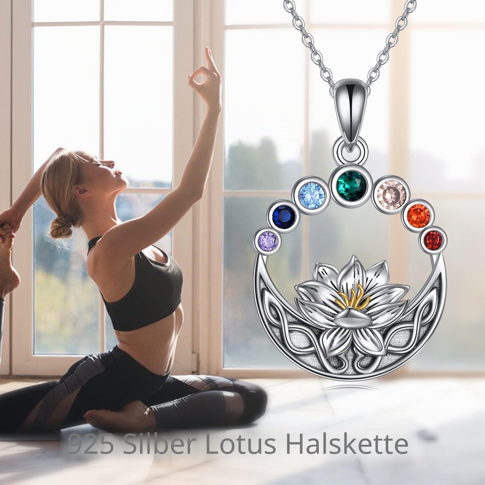 Axeluna Chakra-Halskette, Sterlingsilber, Lotusblüte, keltischer Knoten, Anhänger, Halskette, Heilung, Yoga, Schmuck, Geburtstag, Weihnachten, Geschenke für Frauen, Mutter, Tochter, sie