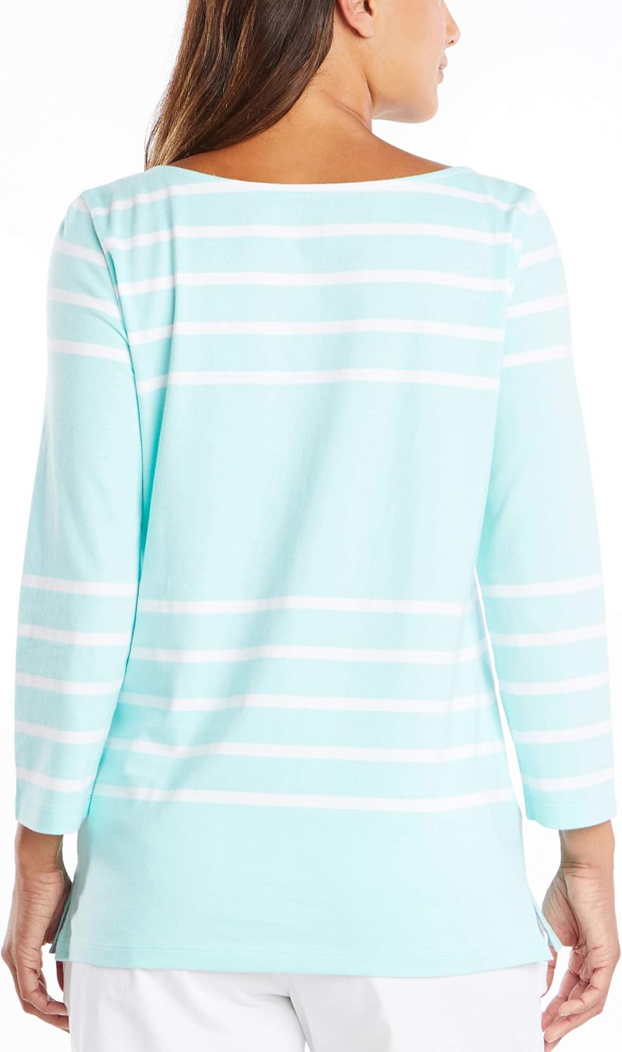 Nautica Women's Solids and Stripes Boatneck 3/4 Sleeve 100% Cotton Shirt Shirt, Aruba Blue, Medium - Image 3