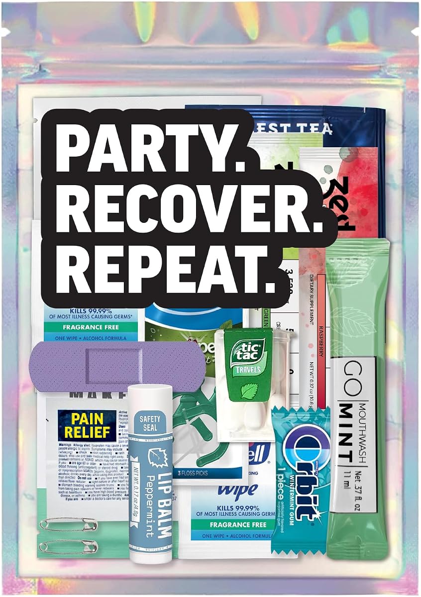 Hangover Kit Deluxe XL – 17pc Pre-Filled Premium Bags with Recovery Essentials – Girls Weekend Gifts, Bachelorette Party Favors, Wedding Celebration Must-Haves, 21st Birthday Ideas (5-Pack)