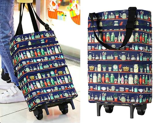Miniatura 7 de Bolsa de compras mejorada con ruedas, bolsas de carrito portátil, carrito de comestibles, utilidad para tirar de mano con correas de mano, carrito