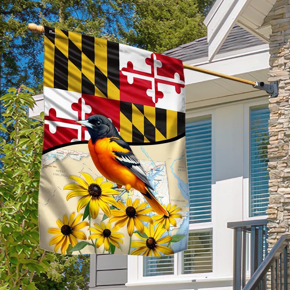 American Flag-Maryland Black-eyed Susan Flower and Baltimore Oriole Bird Flag TPT745Fv1, House Flag (29.5" x 39.5")-USA Flags Premium Polyester-Decorative Indoor Outdoor Flag