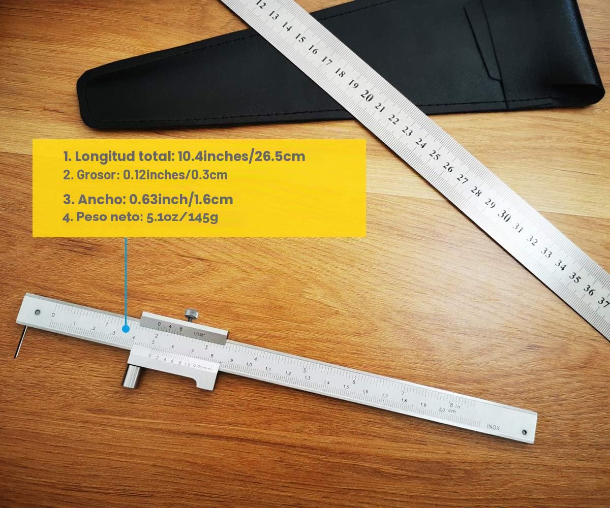 Calibrador de medición cruzado paralelo 0–20 cm (0–8 pulgadas) con 2 agujas de carburo de tungsteno/agujas, calibre de medición de acero inoxidable, plantilla de marcado, herramienta de