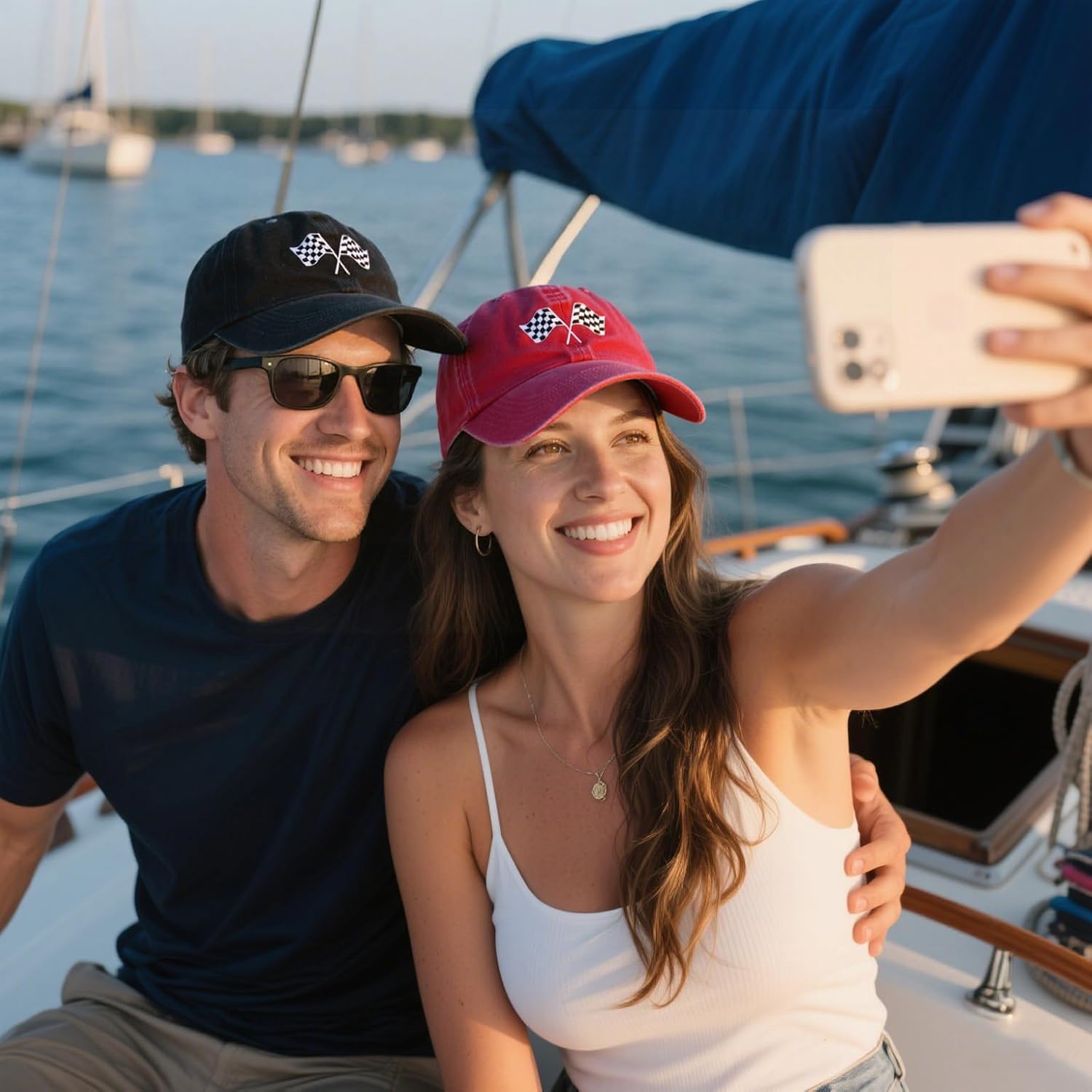 Racing Car Flag Hat for Men Women, Adjustable Embroidered Washed Race Car Baseball Cap - Image 7