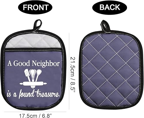 Miniatura 2 de Neighbor Gift - Regalo de inauguración de la casa A Good Neighbor is A Found Treasure - Almohadillas para horno con bolsillo (azul Good Neighbor)