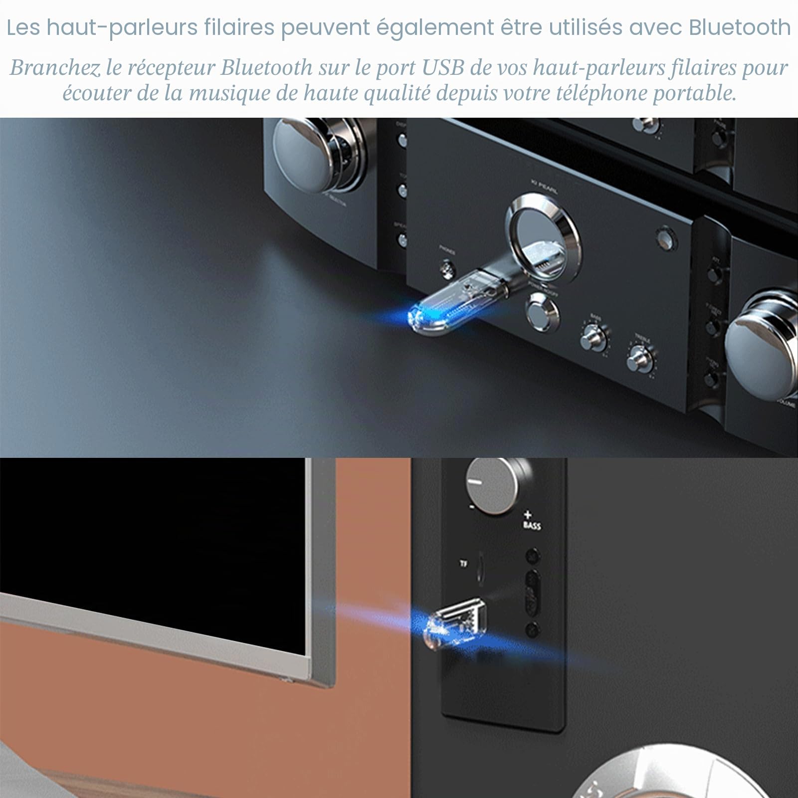 Adaptateur Bluetooth Audio 5.3 Récepteur Dongle USB Plug & Play HD pour Haut-Parleurs Chaîne Hi-Fi Voitures