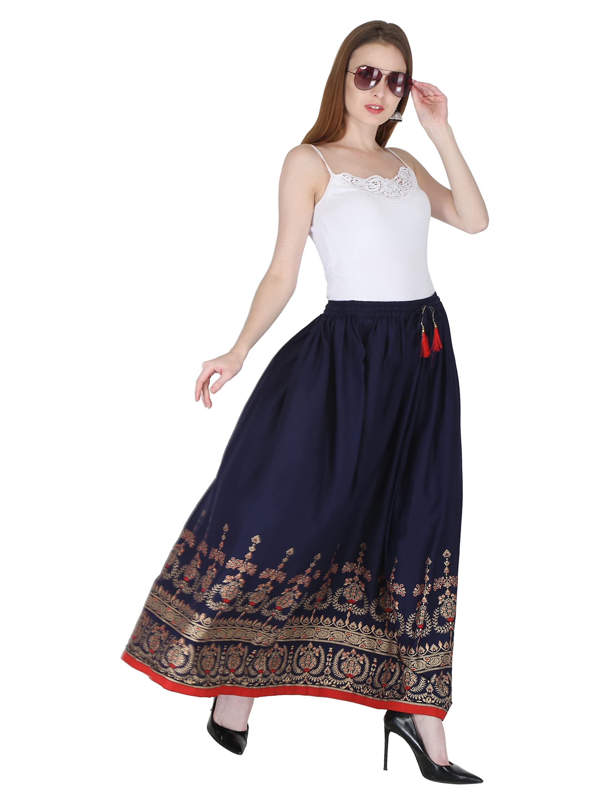 DIAMORajasthani Jaipuri Traditional Ethnic Block Print Long Skirt for Women Knot with Elastic Free Size