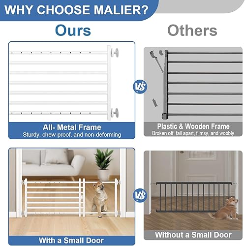 Miniatura 2 de Malier Puerta para perros con una puerta pequeña, puerta corta extra ancha de metal para perros, puerta corta para mascotas para escaleras, montaje
