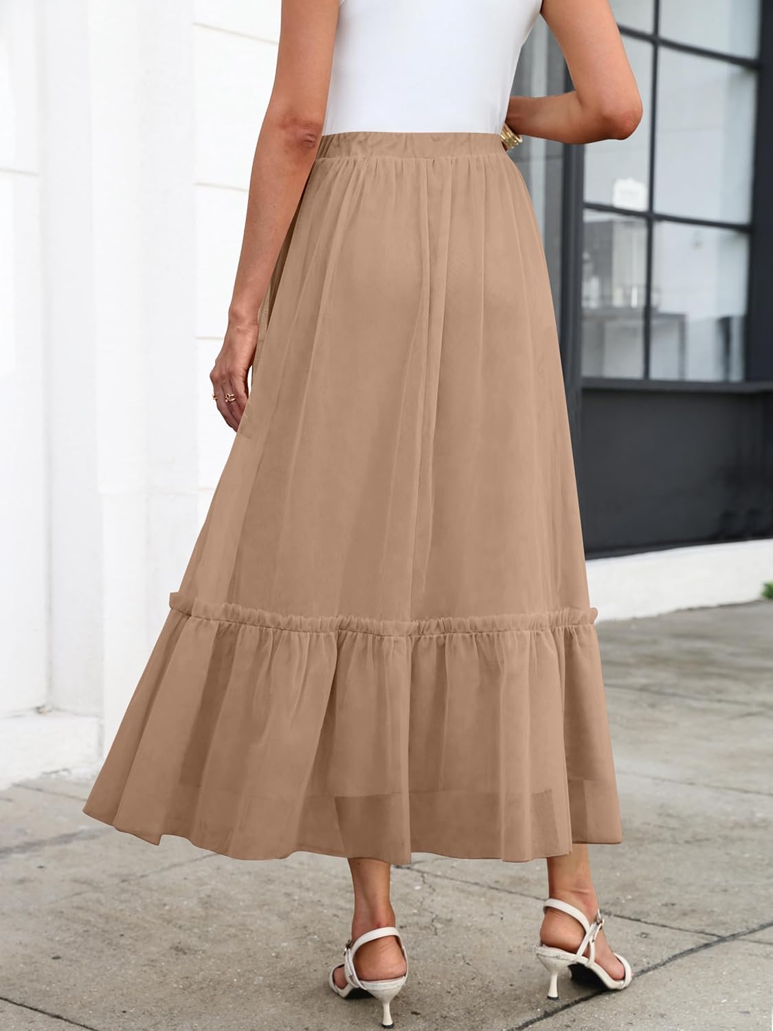 ANRABESS Maxi Skirts for Women Tulle Long Tiered Elastic High Waisted A Line Flowy Dressy Casual Skirt 2025 Fall Trendy - Image 4