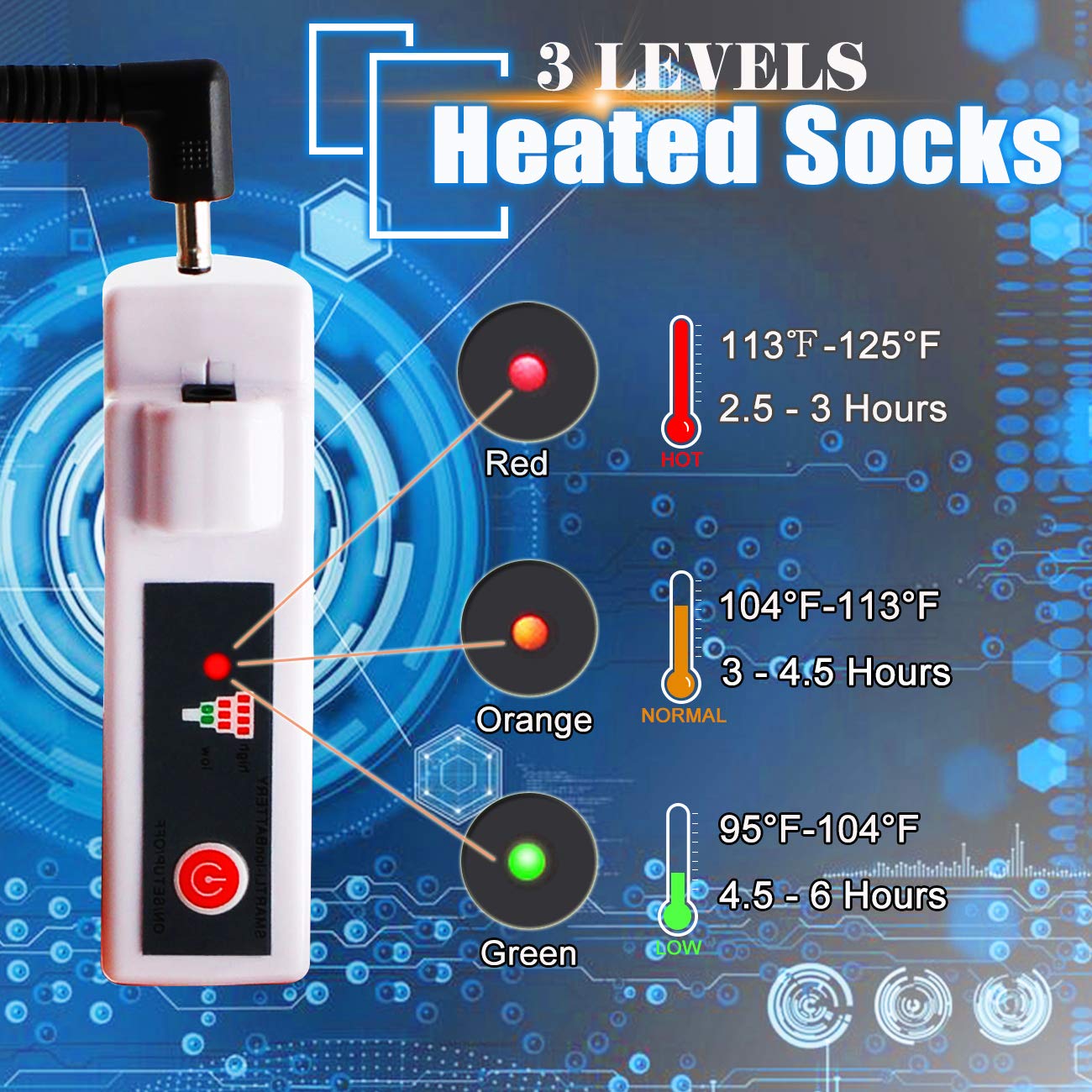 Mermaid Beheizte Socken, Elektrosocken Akkusocken für Herren Damen 3 Heizeinstellungen Thermo-Baumwollsocken, Winter Outdoor Warme Socken zum Wandern Camping Angeln