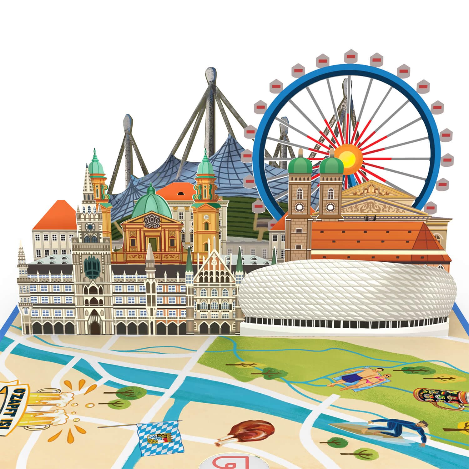 papercrush® Pop Up Karte München - Besonderer Gutschein oder Reisegutschein für Bayern Reise, 3D Geschenkkarte oder Hotelgutschein zum Geburtstag, Geschenkidee für einen Städtetrip in Deutschland