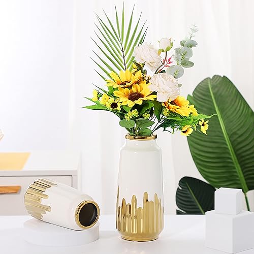 Miniatura 3 de YUSHUIHOME White Gold Vase Ceramic Vase Home Decor Living Room Hydroponic Flower White Gold Porcelain Bottle for Living Room, Hotel, Study