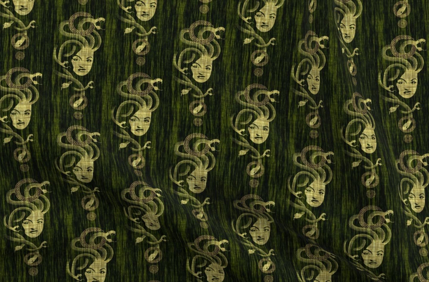 Spoonflower Fabric - Greek Myth Snake Serpent Green Printed on Organic Cotton Sateen Fabric by The Yard - Sewing Quilting Apparel Home Decor