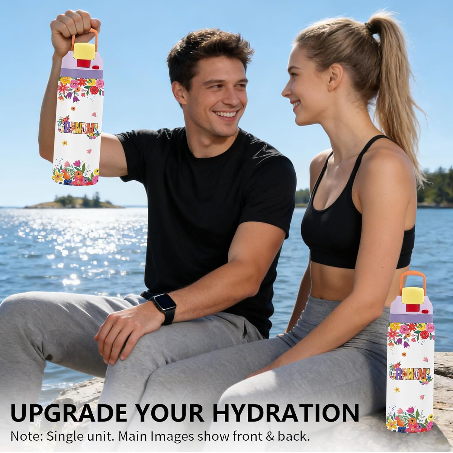 Flower Gifts for Grandma, 32oz Water Bottle with Handle, Coffee Mug image 2