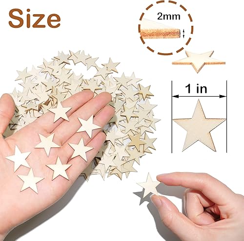 Miniatura 2 de Estrellas pequeñas de madera de 1 pulgada para manualidades, 200 piezas de adornos de madera sin terminar para hacer banderas de madera y