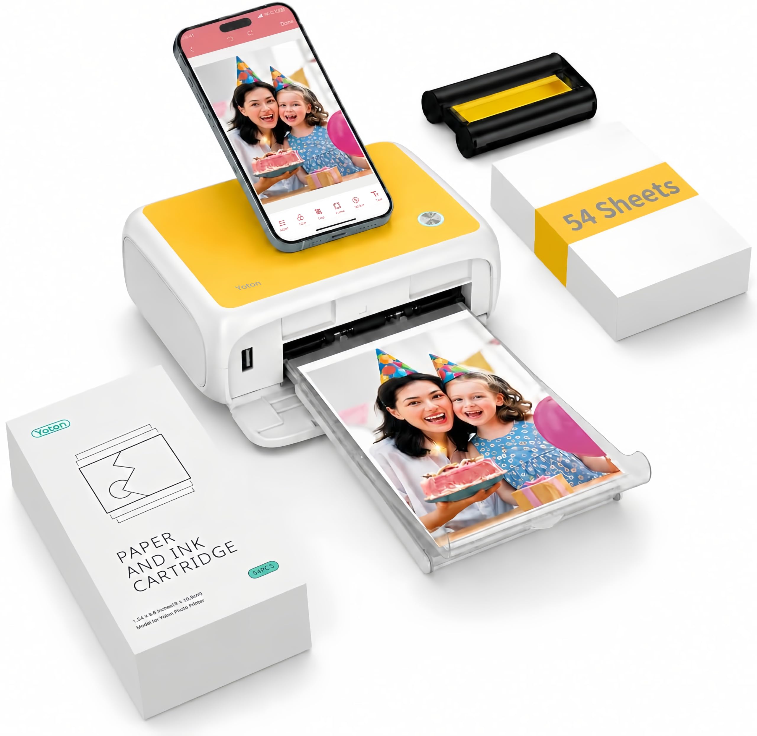 Yoton Stampante Fotografica Portatile per Smartphone, Stampante Foto con 54 Carta da Stampa(4"x6"), Connessione Wi-Fi, Sublimazione 4PASS per iPhone/Android/PC (MAC Non Supportato)