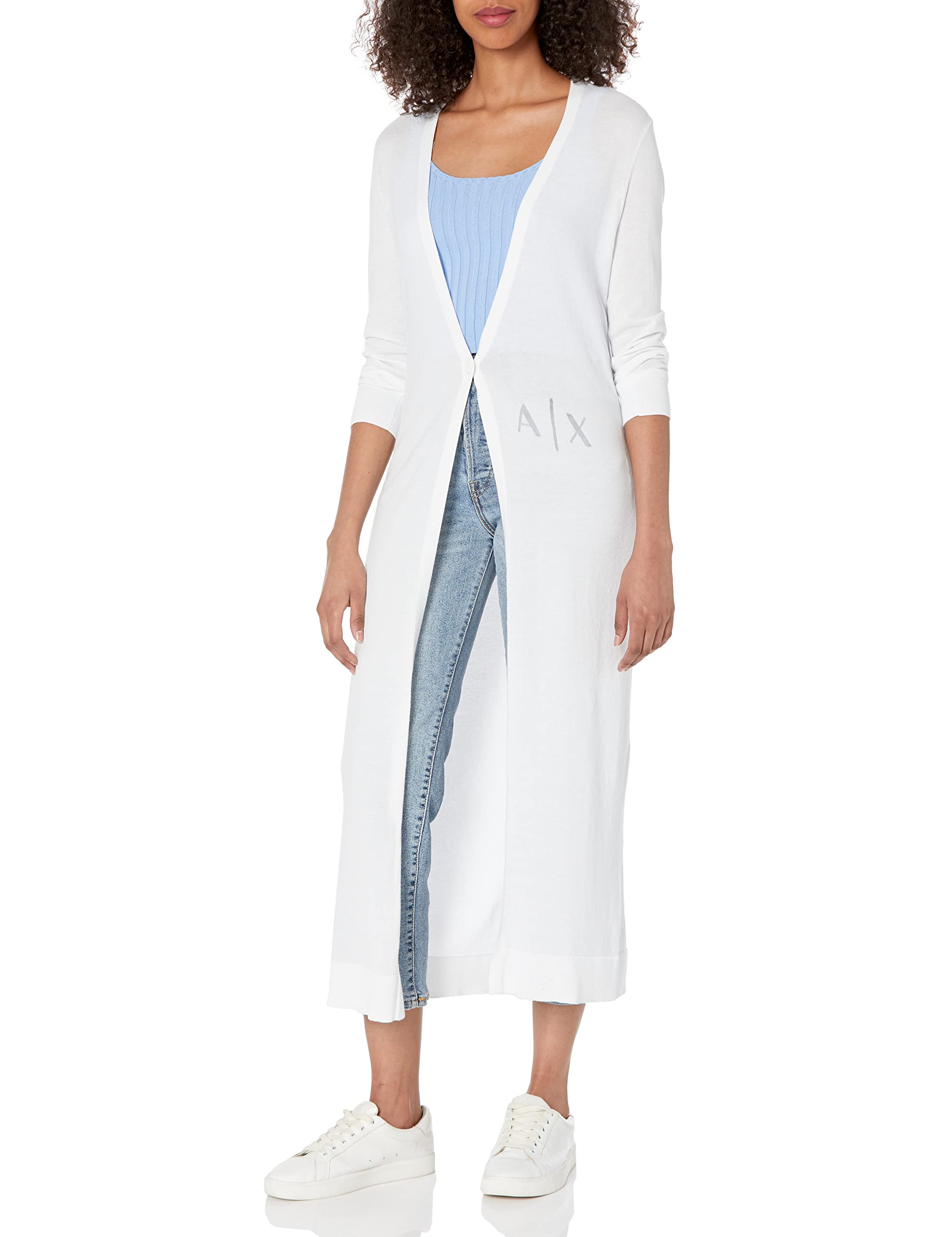 womens Pointelle Logo Lightweight Duster Cardigan Cardigan Sweater