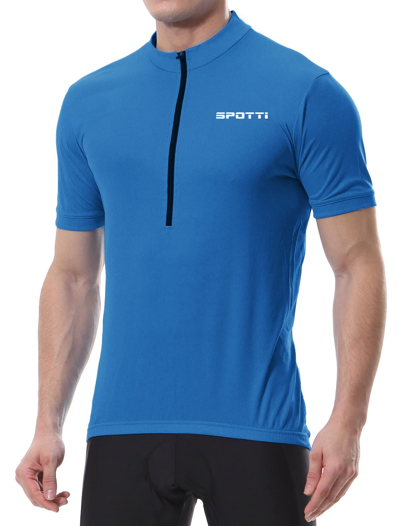 Spotti Men's Cycling Bike Jersey Short Sleeve with 3 Rear Pockets- Moisture Wicking, Breathable, Quick Dry Biking Shirt