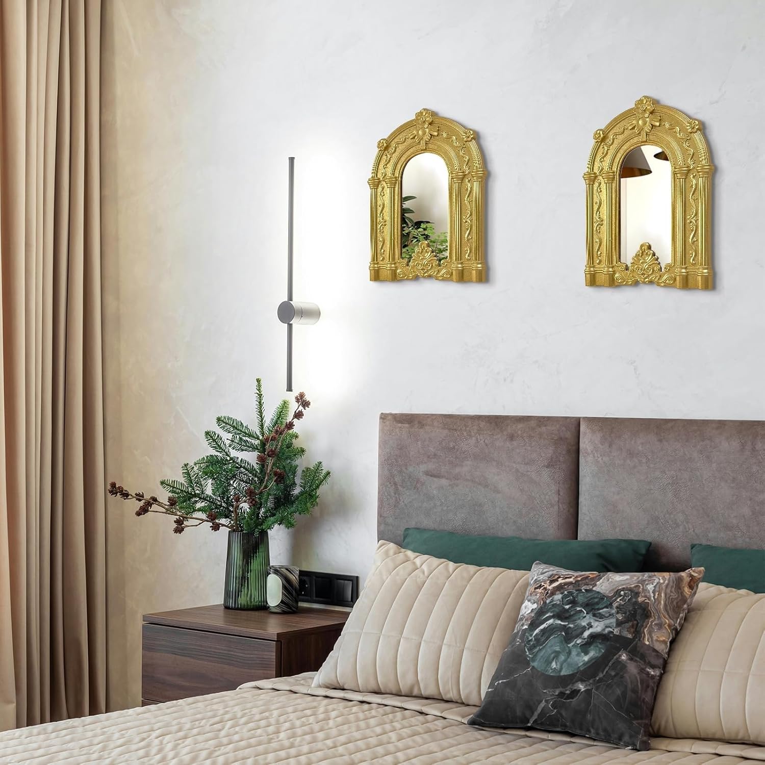 ZEXUIRU 2PCS Arched Window Wall Mirror,Rustic Farmhouse Home Decor, Wood Framed Accent Mirror for Living Room,Bathroom,Bedroom,Kitchen,14.5x10.6 Inches