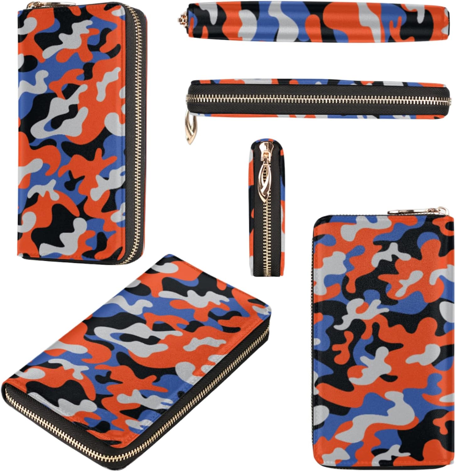 Colorful Camouflage Pattern Wallets For Women Gold Zip Around Credit Card Holder Organizer Tactical Printing Long Wallet Large Capacity Lightweight Ladies Purse