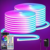 segrass 100FT RGB Neon Rope Lights, 2x50FT Flexible Waterproof LED Strips w/ APP/Remote, 24V IP65 for Indoor Outdoor Decor