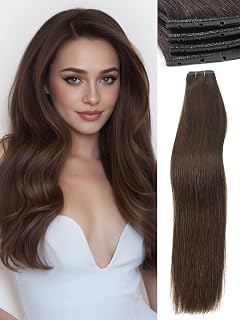 WIGNEE Double Invisible PU OVO Human Hair Extensions 100% Remy Hair Weft Brown Hair Extensions Human Hair 2 PCS 18 Inch No Glue Genius Micro Bead Real Human Hair Extensions (2)