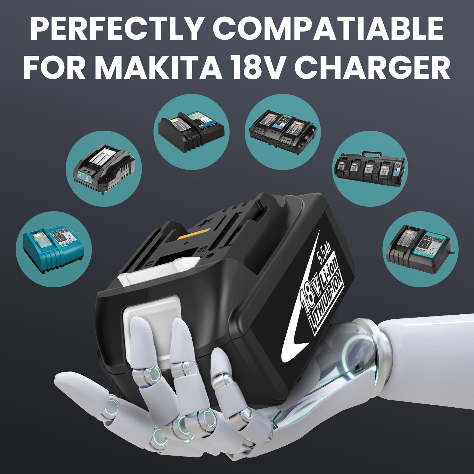 2 x 5500 mAh BL1860B - Batería de repuesto para batería de 18 V con cargador para pantalla LCD DC18RF BL1850B BL1840 BL1860 BL1850 BL1830 BL1835 BL1845 BL1850 194205-3 LXT-400 DC1830 RD DC18 RCT con