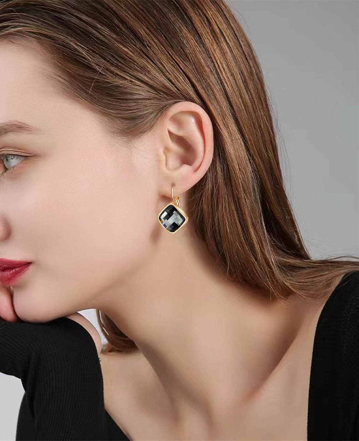 VONSSY Crystal Drop Dangle Earrings Leverback Hoop Hanging Zircon Jewelry Gift for Women Mother Wife - Image 2