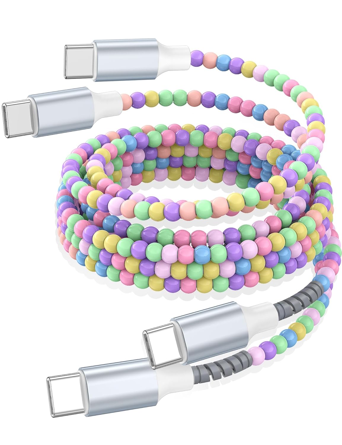 USB C to USB C Cable 6FT2Pack,60W Fast Charging Beaded Charger Cord for iPhone 17 16 Pro Max/iPad Pro Air 11 10th for Samsung S25 S24 Ultra S23 FE A16 A17 Android Phone Charger Cable Cute Girls Women