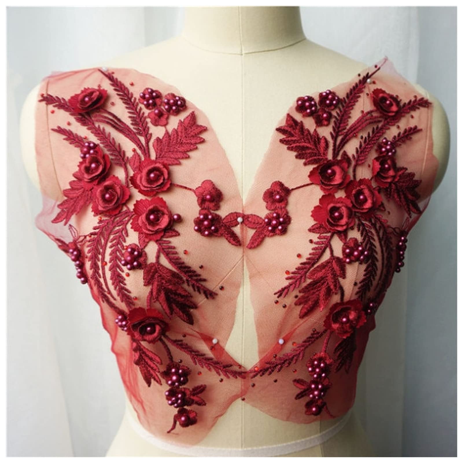 Uteruik Toppa termoadesiva in pizzo ricamato per abito da sposa e decorazione collare (#C