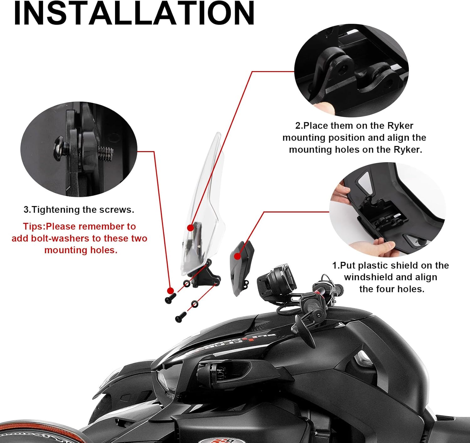 PSLER Front Ryker Windshield Wind Shield Deflector Windscreen - Fit for Ryker All Models Ryker 600 900 Sport Rally Edition Accessories 3 Inches Adjustable Replace #219401023#219400771